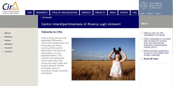 Sito Istituzionale del Centro di Ricerca Interdipartimentale Alimenti dell'Università Statale di Milano