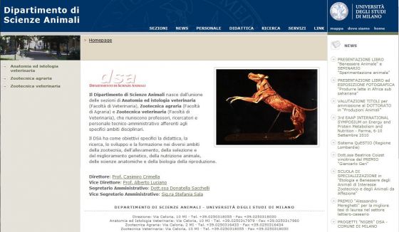 Sito del Dipartimento di Scienze Animali