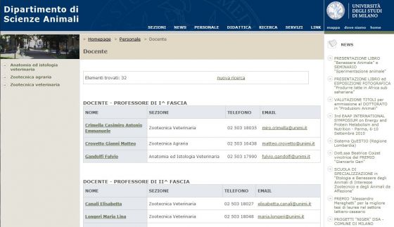 Sito del Dipartimento di Scienze Animali