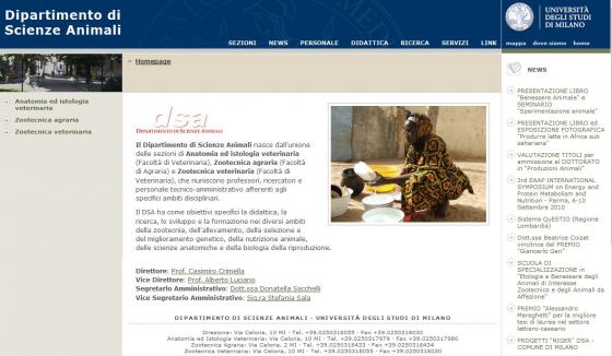 Sito del Dipartimento di Scienze Animali