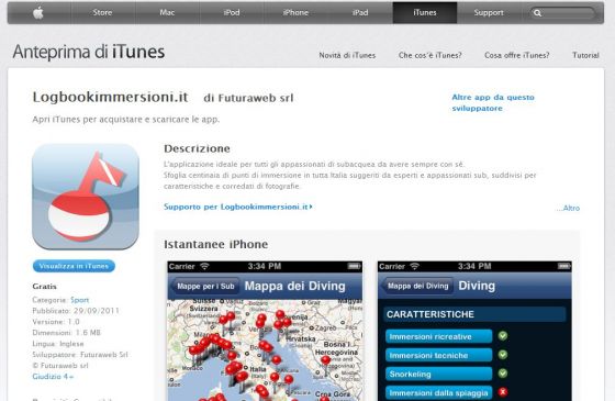 Grande successo per l'App per iPhone e iPad di logbookimmersioni.it 