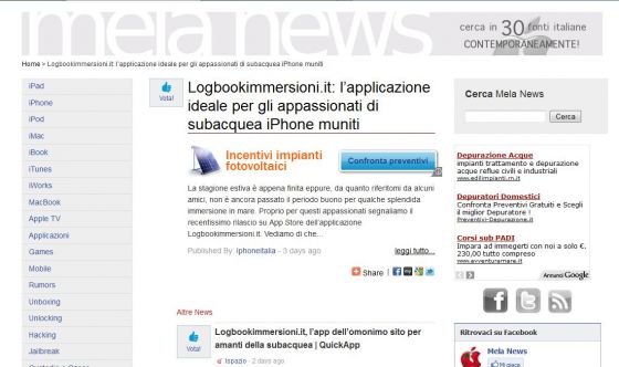 Grande successo per l'App per iPhone e iPad di logbookimmersioni.it 